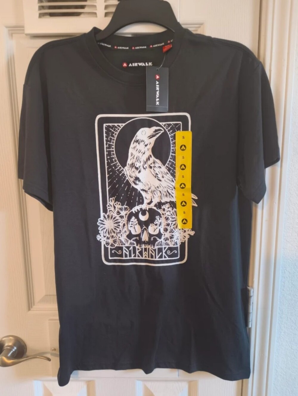 Airwalk Black Short-Sleeve Tee with White Raven and Skull Graphic